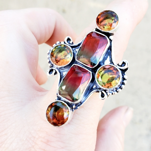 New Bi-Color Tourmaline 925 Silver Statement Ring. - Picture 9 of 16
